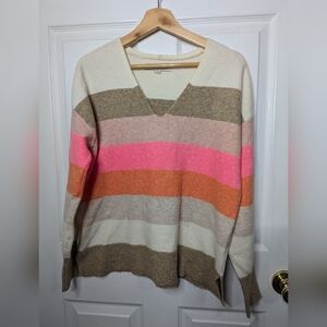 Loft Womens Sweater Striped V Neck Pink Tan Striped Pullover Size Medium Top